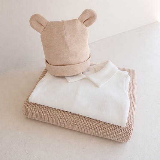 Set babydeken, kruippakje en babymuts