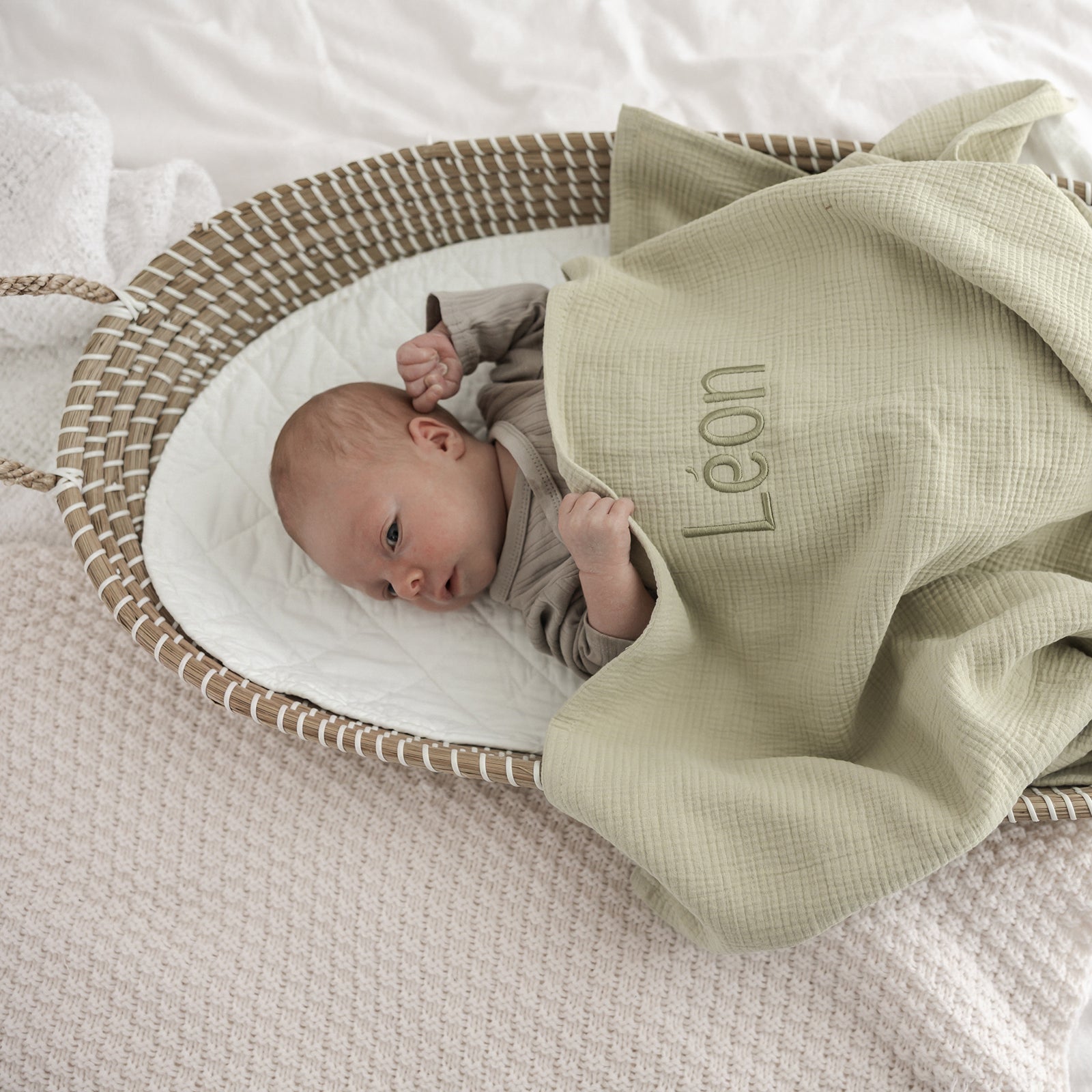 Groen babydeken in tetrastof met naam