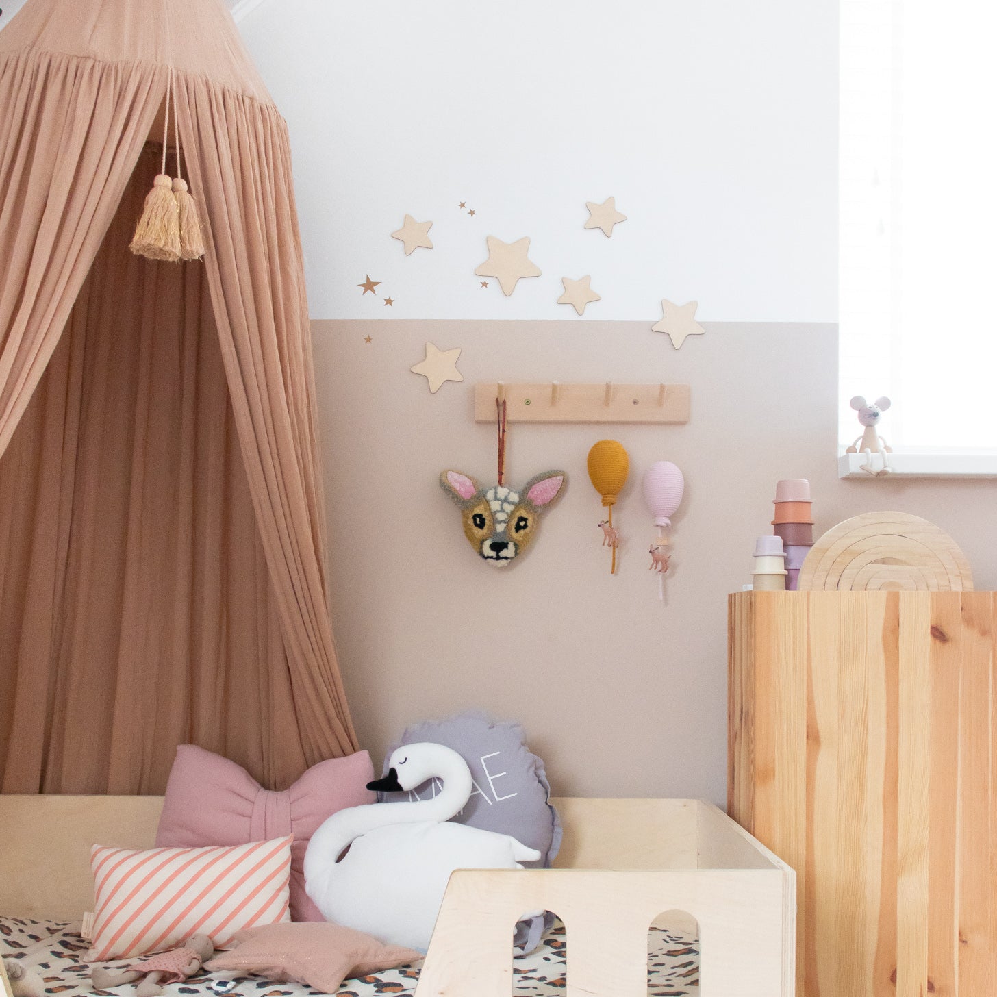 Houten muurdecoratie sterren – warme houten muurvormpjes voor kinderkamer, eenvoudig te bevestigen