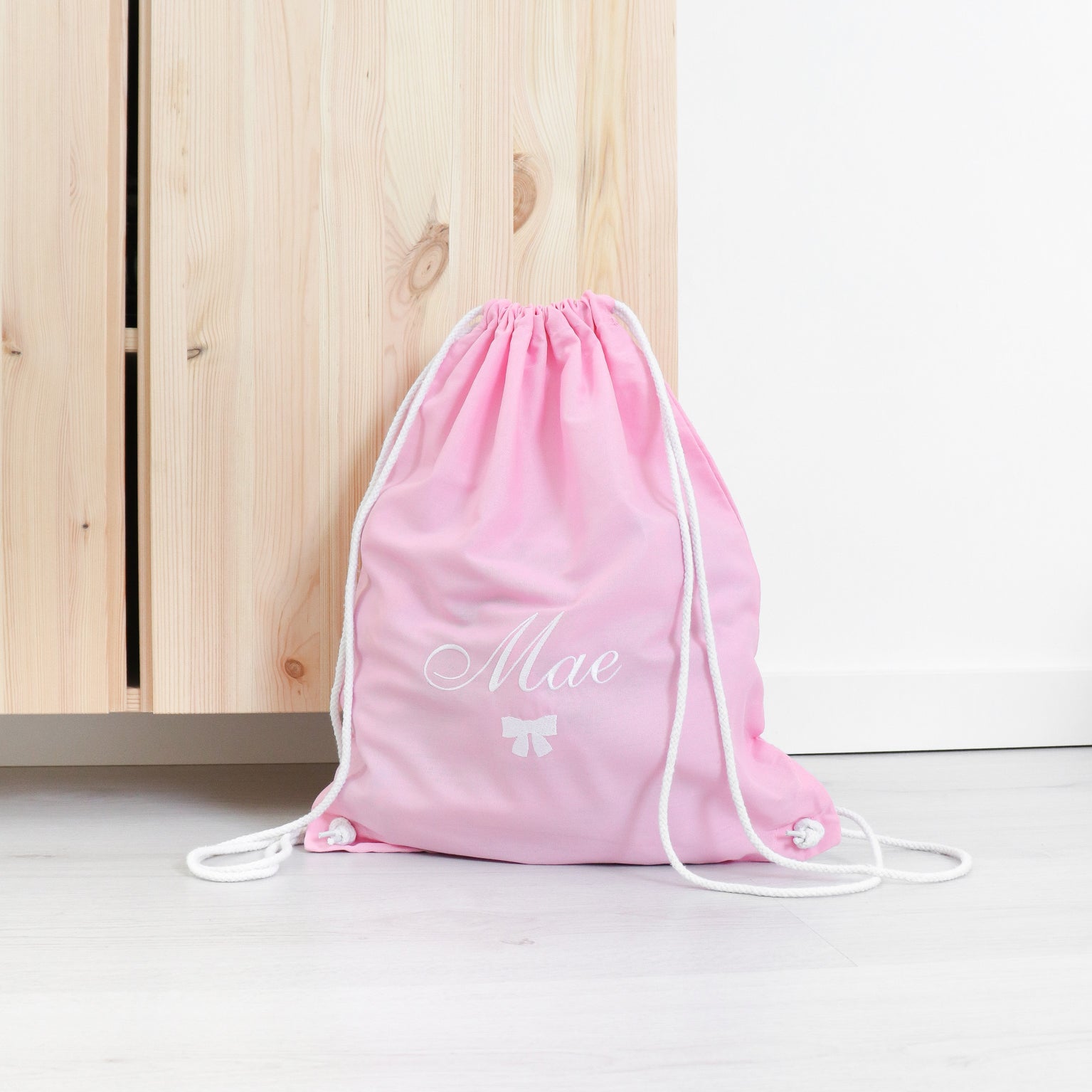 Roze turnzak met naam – gepersonaliseerde kindertas voor meisje, handgemaakt in België