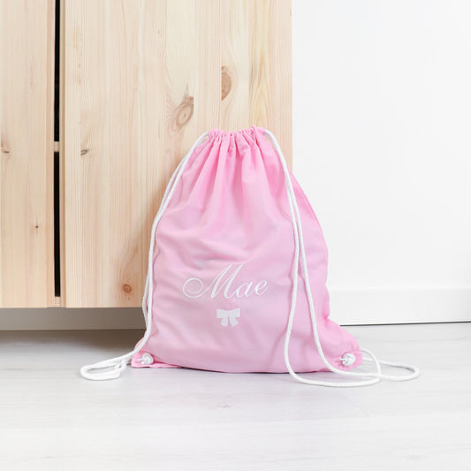Roze turnzak met naam – gepersonaliseerde kindertas voor meisje, handgemaakt in België